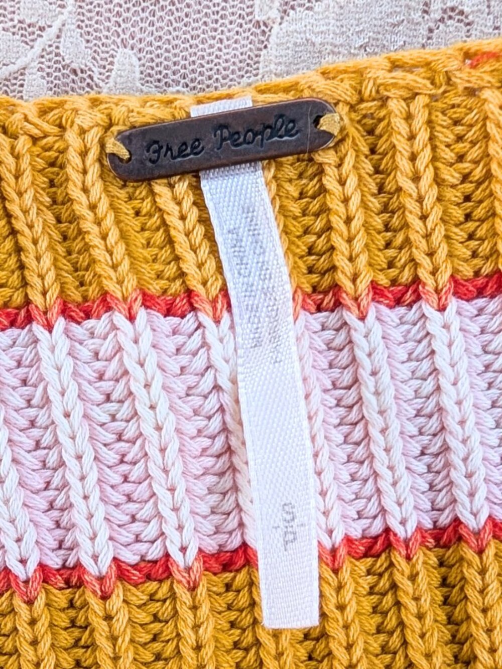 Free People Just my stripe mustard yellow pullover sweater VGUC size S - Picture 5 of 10